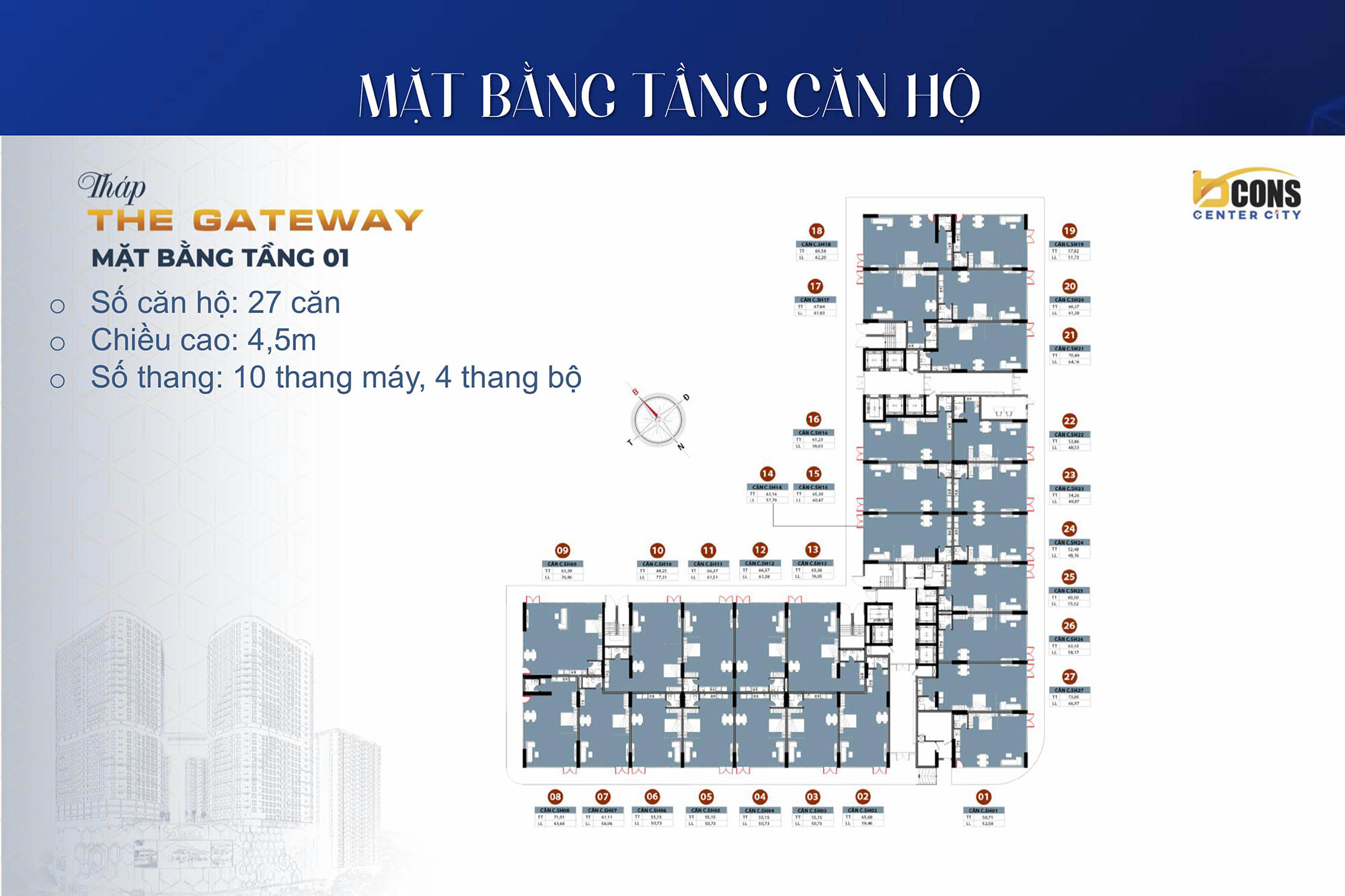 Mặt bằng căn hộ Bcons Center City tầng 03-29