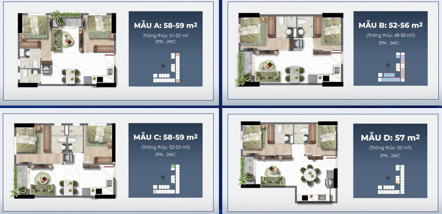 Bảng giá căn hộ Bcons Center City 1 phòng ngủ 52m2